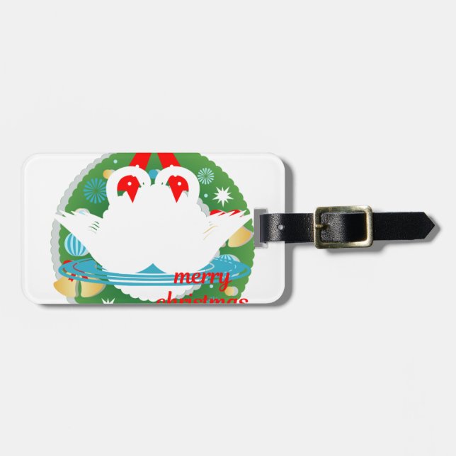 fröhliche Weihnachtsschwäne Gepäckanhänger (Vorderseite horizontal)
