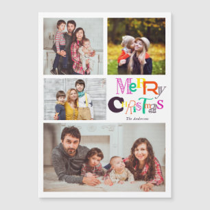 fröhliche Weihnachtstypografie 4 Foto Collage Magnetkarte