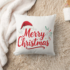 Fröhliche Weihnachtstypografie mit Santa-Hut und S Kissen