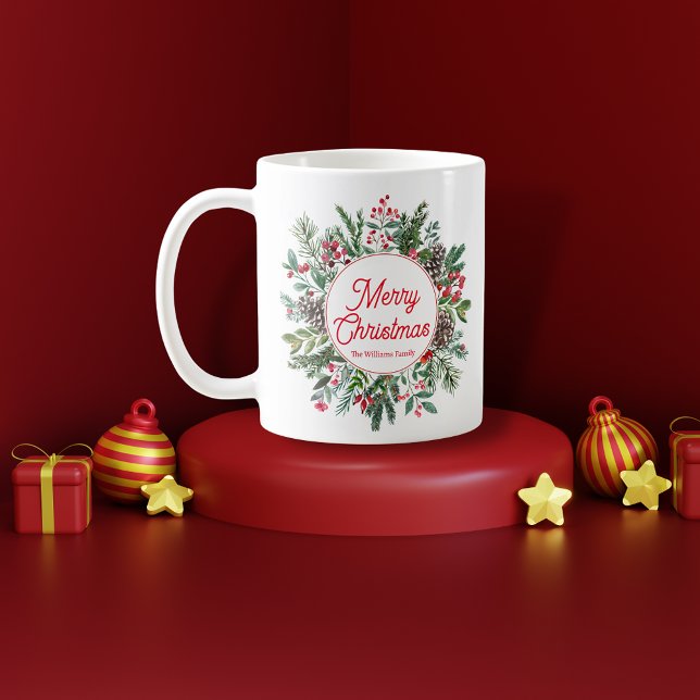 fröhliche Weihnachtswasserfarbe Wintergrün schick Kaffeetasse (Von Creator hochgeladen)