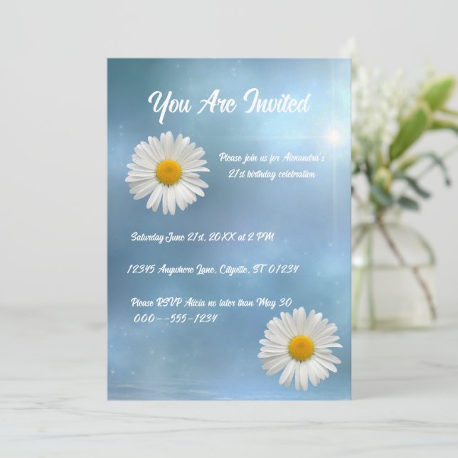 fröhliche Weiße Daisy Einladung (Stehend Vorderseite)
