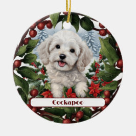Fröhliche White Cockapoo Puppy Custom Weihnachten Keramik Ornament