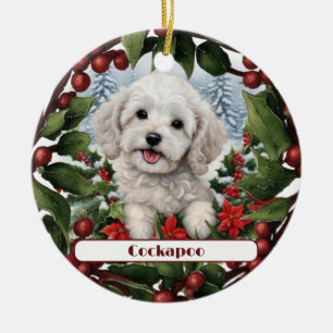 Fröhliche White Cockapoo Puppy Custom Weihnachten Keramik Ornament