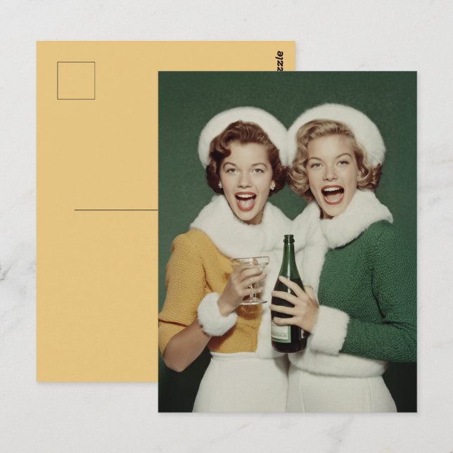 Fröhliche Winter-Champagner-Feier Postkarte (Vorne/Hinten)