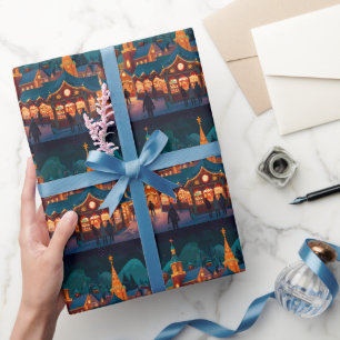 Fröhliche winterliche Weihnachtsfeier Szene Geschenkpapier