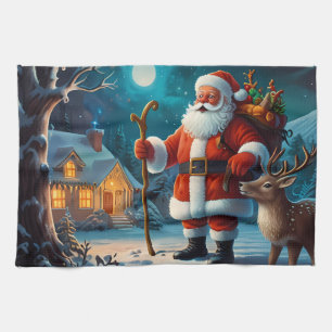 Fröhliche winterliche Weihnachtsfeier Szene Geschirrtuch