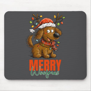 Fröhliche Woofmas Hund Süße Weihnachtslichter Welp Mousepad