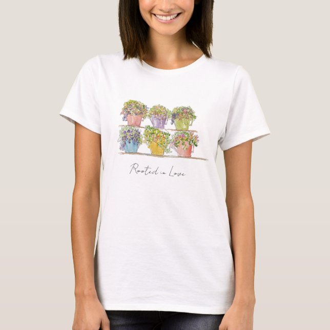 Fröhliche Wurzeln auf dem Markt für Liebe Blume T-Shirt (Vorderseite)