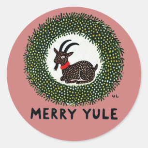Fröhliche Yule-Ziege Runder Aufkleber