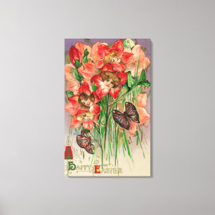 Fröhlichen Ostern mit Frauen-HauptBlumen Leinwanddruck