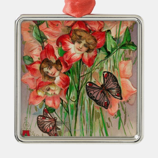Fröhlichen Ostern mit Frauen-HauptBlumen Ornament Aus Metall (Vorne)