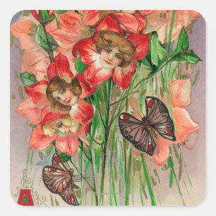 Fröhlichen Ostern mit Frauen-HauptBlumen Quadratischer Aufkleber