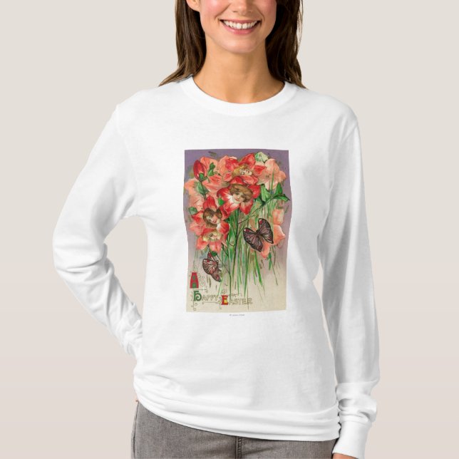 Fröhlichen Ostern mit Frauen-HauptBlumen T-Shirt (Vorderseite)