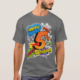 Fröhlicher 5. Geburtstag Jungen Comic-Stil Superkr T-Shirt