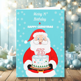 Fröhlicher 75. Geburtstag Weihnachten Santa Karte