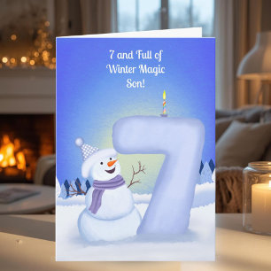 Fröhlicher 7. Geburtstag Schneemann Karte