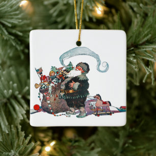 Fröhlicher alter Weihnachtself, Jessie Willcox Smi Keramikornament