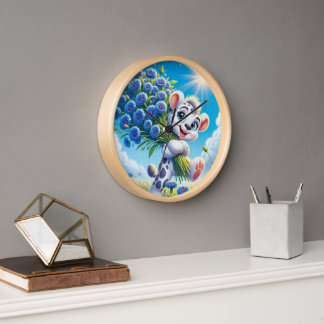 Fröhlicher Bär mit blauen Blumen Uhr
