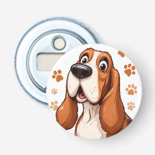 Fröhlicher Basset Hund mit Orange Pawprints Flaschenöffner