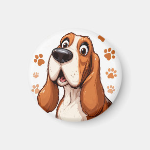 Fröhlicher Basset-Hund mit orangen Pfotenabdrücken Magnet