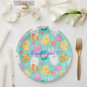 Fröhlicher benutzerdefinierter Osterhase und Huhn Pappteller