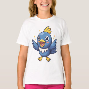 Fröhlicher blauer Vogel-Cartoon im Pokémon-Stil T-Shirt