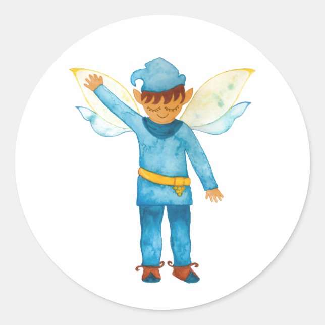 Fröhlicher Blue-Elf-Sticker Runder Aufkleber (Vorderseite)