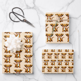 Fröhlicher, brauner Hund, sitzend - Geschenkpapier Set