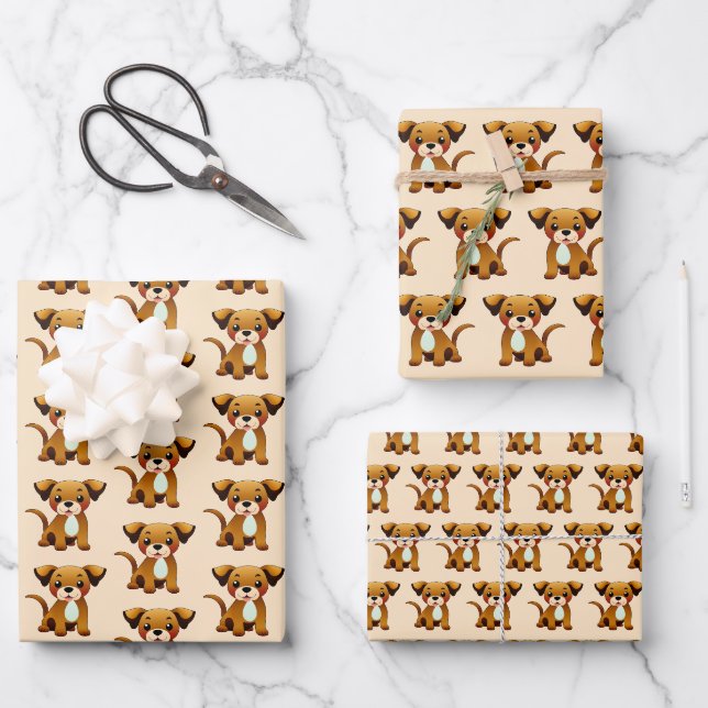 Fröhlicher, brauner Hund, sitzend -  Geschenkpapier Set (Vorderseite)