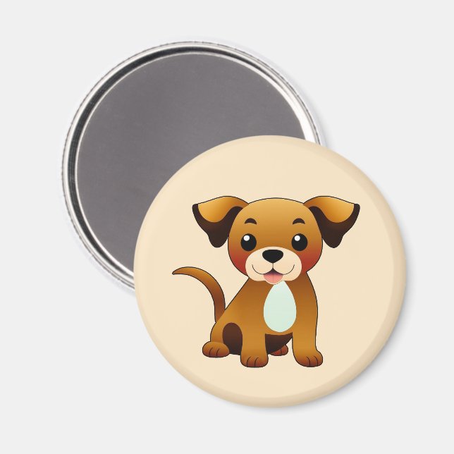 Fröhlicher, brauner Hund, sitzend -  Magnet (Vorderseite/Rückseite)