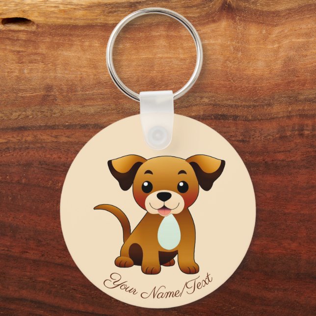 Fröhlicher, brauner Hund, sitzend -  Schlüsselanhänger (Vorderseite)