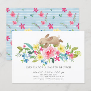 Fröhlicher Bunny Floral Osterbrunch Einladung