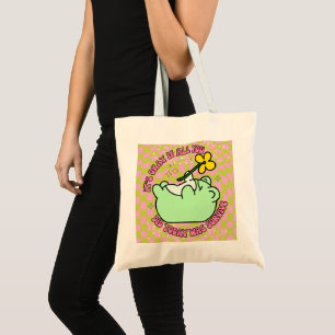 Fröhlicher bunter Frosch-Blumenliebhaber grüner Hi Tragetasche