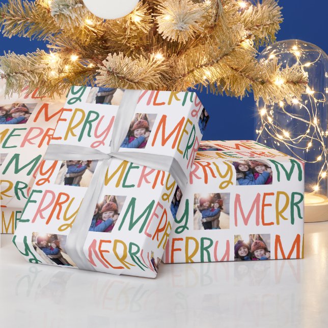 Fröhlicher, bunter Weihnachts-Foto-Spaß Geschenkpapier (Feiertage)