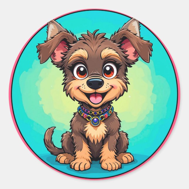 Fröhlicher Cartoon Dog Runder Aufkleber (Vorderseite)