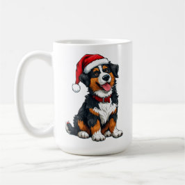 Fröhlicher Cartoon Dog Tragen einer Weihnachtsmann Kaffeetasse