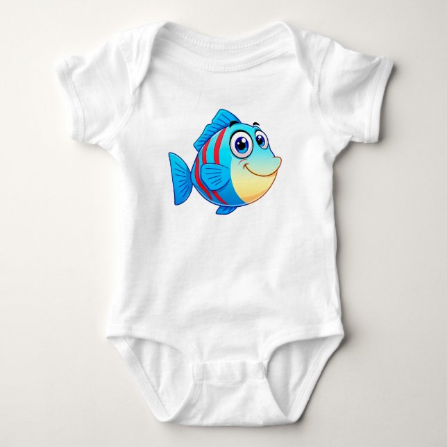 Fröhlicher Cartoon Fisch mit hellen Farben Baby Strampler (Vorderseite)