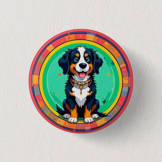 Fröhlicher Cartoon-Hund Button (Vorderseite)