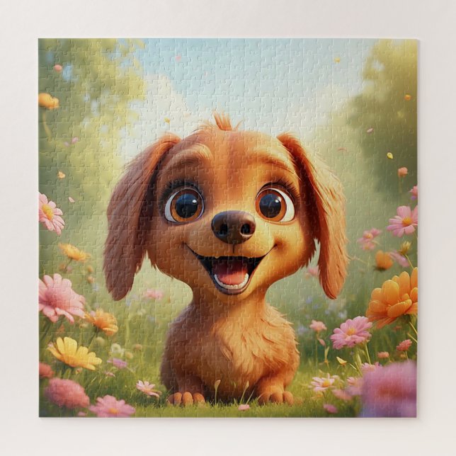 Fröhlicher Cartoon-Hund in einer Blume (Vertikal)