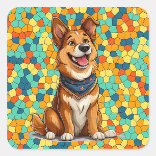Fröhlicher Cartoon-Hund Kinder Tier Dekor Quadratischer Aufkleber