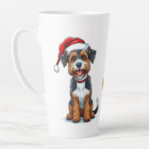 Fröhlicher Cartoon-Hund mit Weihnachtsmannmütze Milchtasse