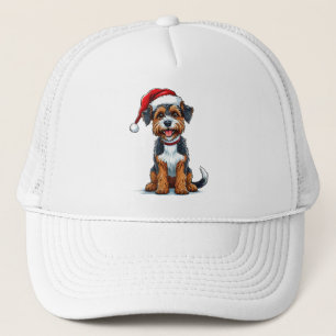Fröhlicher Cartoon-Hund mit Weihnachtsmannmütze Truckerkappe