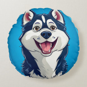 fröhlicher Cartoon Husky Dog Rundes Kissen