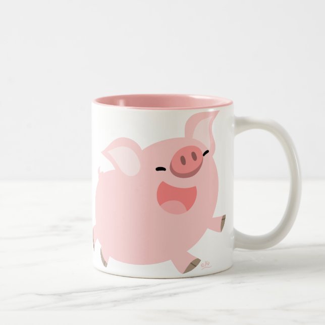 Fröhlicher Cartoon Pig Zollabfertigung Tasse (Rechts)