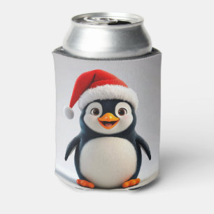 Fröhlicher Cartoon-Pinguin mit Weihnachtsmannmütze Dosenkühler