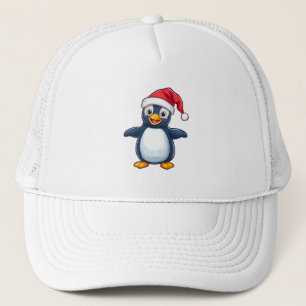 Fröhlicher Cartoon-Pinguin mit Weihnachtsmannmütze Truckerkappe