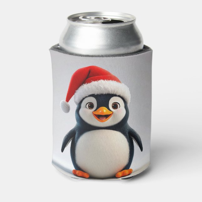 Fröhlicher Cartoon Pinguin Weihnachtsmannmütze tra Dosenkühler (Kanne Rückseite)