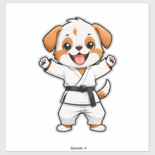 Fröhlicher Cartoon-Welpe im Karate-Anzug Aufkleber