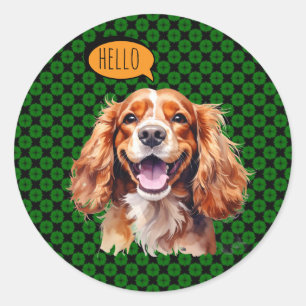 Fröhlicher Cavalier King Charles Spaniel in Aquare Runder Aufkleber