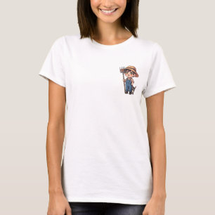 Fröhlicher Chibi-Bauernjunge in Overall T-Shirt